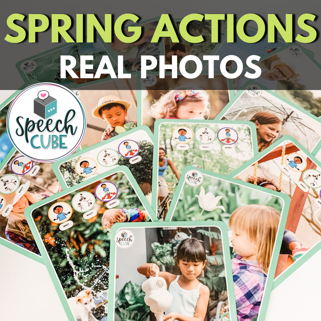 Spring Actions Photo Cards with WH-Question Prompts – Speech Cube